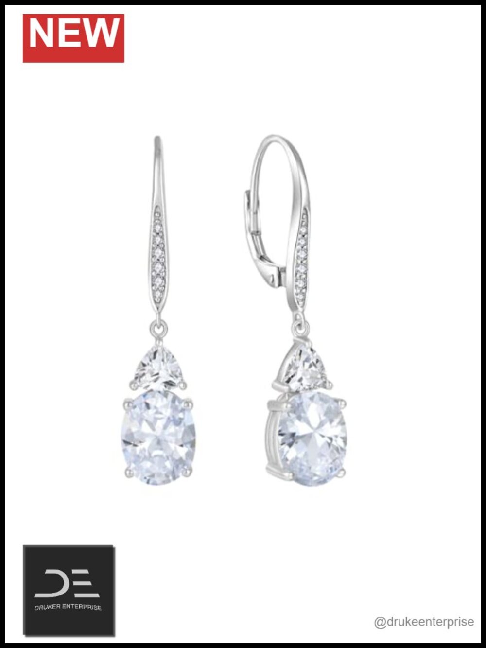 Sterling Silver Birthstone Leverback Drop Earrings with Cubic Zirconia
